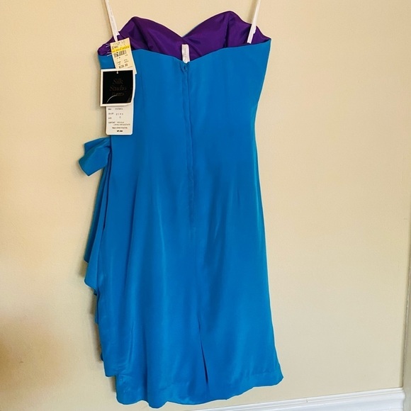 NWT 80’s 90’s Vintage Strapless Blue SILK Cocktail Dress Sz 6 - Picture 2 of 16